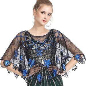 Womens Gatsby 1920s Shawl Wraps Beaded Sequin Evening Cape Bridal Shawl Capelet